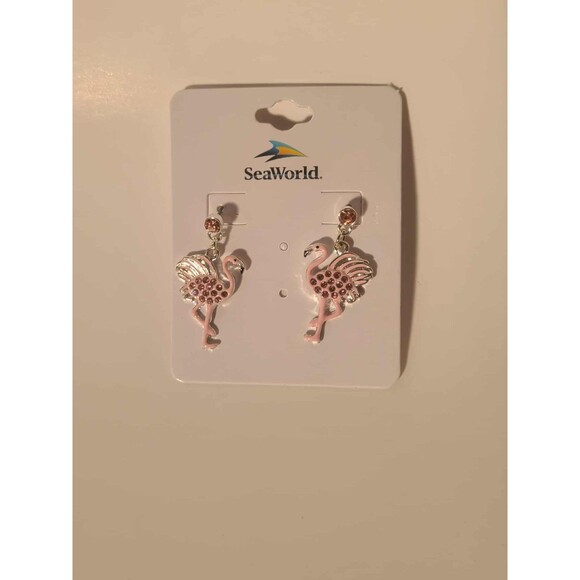 Flamingo Earrings Sea World Orlando Pink Dangle Crystal NEW - Picture 2 of 2